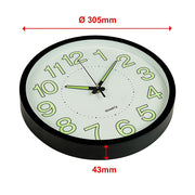 305mm Luminous Wall Clock Glow In The Dark Silent Quartz Indoor Home Modern Clock V63-835871