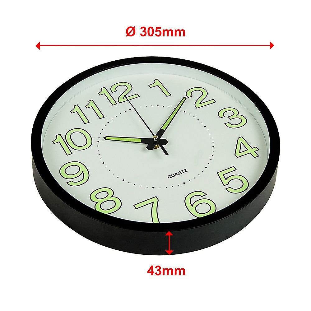 305mm Luminous Wall Clock Glow In The Dark Silent Quartz Indoor Home Modern Clock V63-835871
