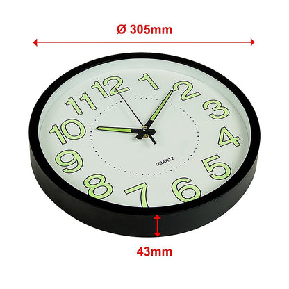 305mm Luminous Wall Clock Glow In The Dark Silent Quartz Indoor Home Modern Clock V63-835871