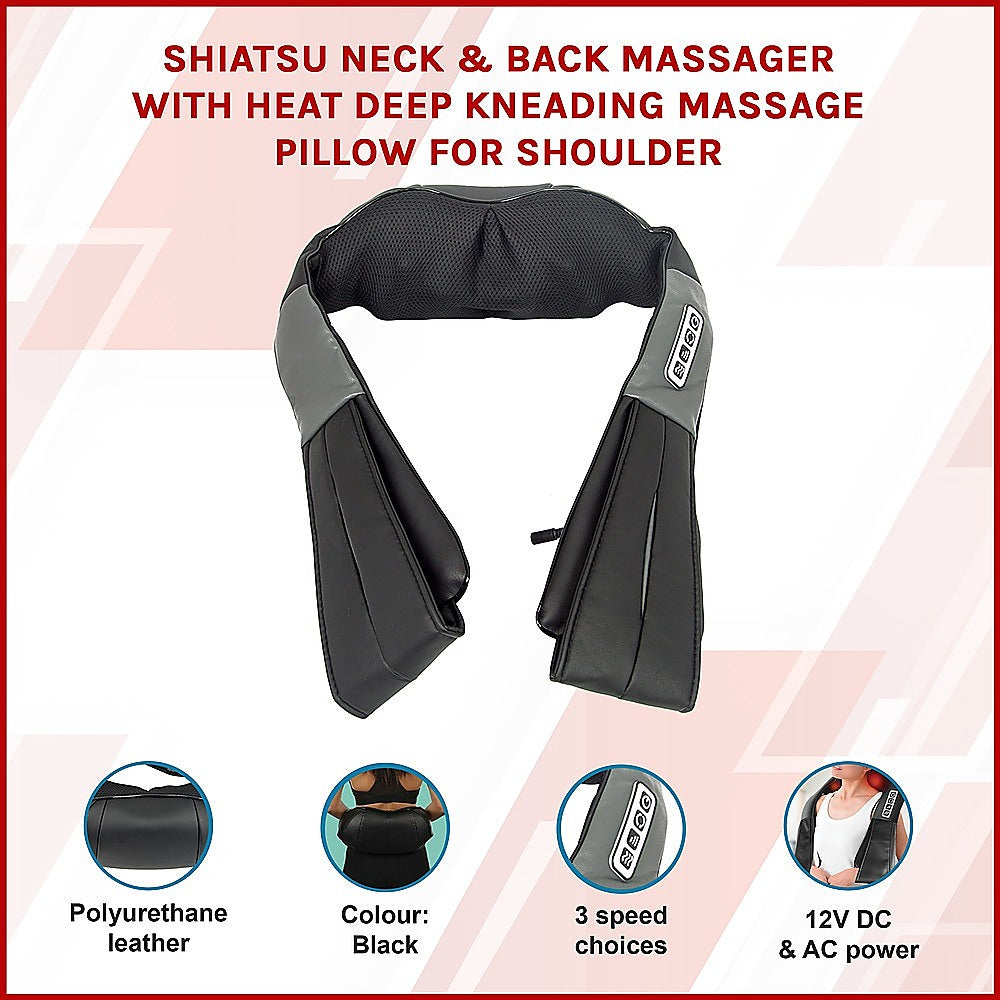 Shiatsu Neck & Back Massager with Heat - Deep Kneading Massage Pillow for Shoulders V63-835881