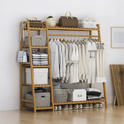 Portable Clothes Rack Coat Garment Stand Bamboo Rail Hanger Airer Closet V63-835951
