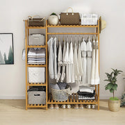 Portable Clothes Rack Coat Garment Stand Bamboo Rail Hanger Airer Closet V63-835951