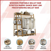 Portable Clothes Rack Coat Garment Stand Bamboo Rail Hanger Airer Closet V63-835951