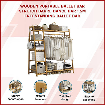 Portable Clothes Rack Coat Garment Stand Bamboo Rail Hanger Airer Closet V63-835951