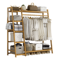 Portable Clothes Rack Coat Garment Stand Bamboo Rail Hanger Airer Closet V63-835951