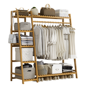 Portable Clothes Rack Coat Garment Stand Bamboo Rail Hanger Airer Closet V63-835951