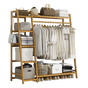 Portable Clothes Rack Coat Garment Stand Bamboo Rail Hanger Airer Closet V63-835951