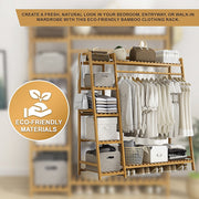 Portable Clothes Rack Coat Garment Stand Bamboo Rail Hanger Airer Closet V63-835951
