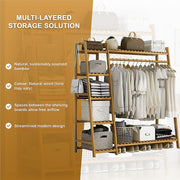 Portable Clothes Rack Coat Garment Stand Bamboo Rail Hanger Airer Closet V63-835951