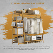 Portable Clothes Rack Coat Garment Stand Bamboo Rail Hanger Airer Closet V63-835951