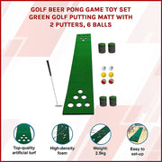 Golf Beer Pong Game Toy Set Green Golf Putting Matt with 2 Putters, 6 Balls V63-835971