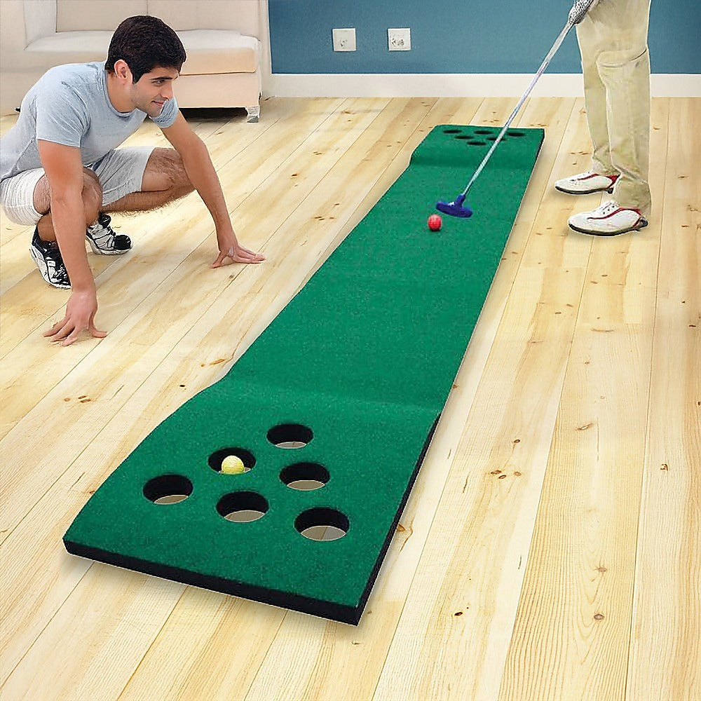 Golf Beer Pong Game Toy Set Green Golf Putting Matt with 2 Putters, 6 Balls V63-835971