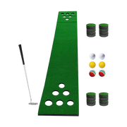 Golf Beer Pong Game Toy Set Green Golf Putting Matt with 2 Putters, 6 Balls V63-835971