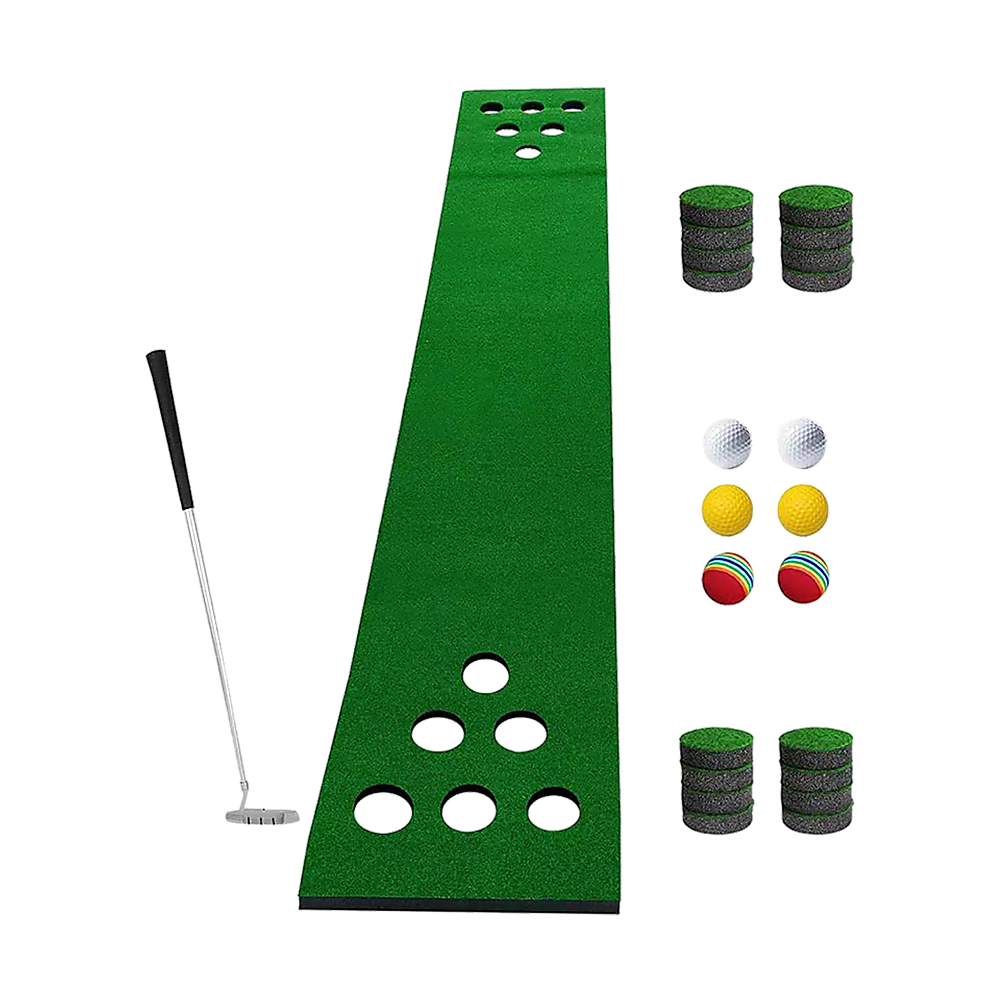 Golf Beer Pong Game Toy Set Green Golf Putting Matt with 2 Putters, 6 Balls V63-835971