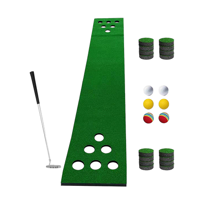 Golf Beer Pong Game Toy Set Green Golf Putting Matt with 2 Putters, 6 Balls V63-835971