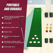 Golf Beer Pong Game Toy Set Green Golf Putting Matt with 2 Putters, 6 Balls V63-835971