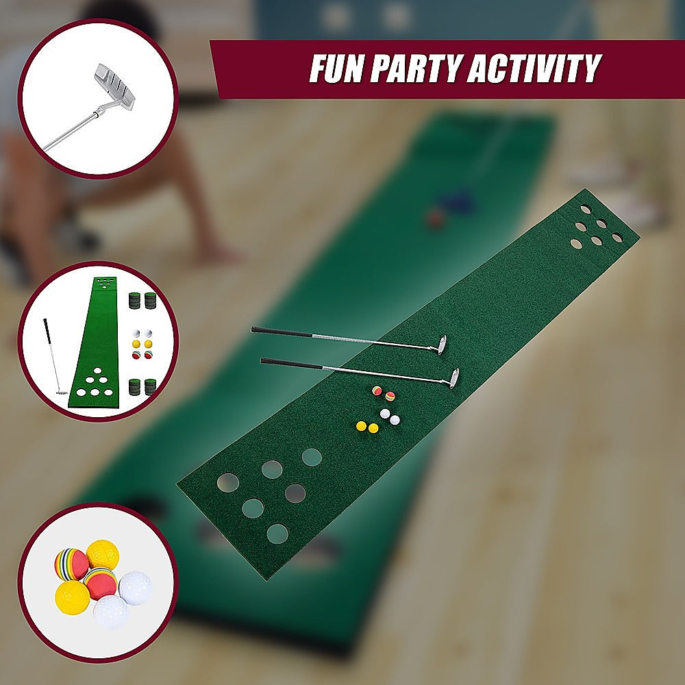 Golf Beer Pong Game Toy Set Green Golf Putting Matt with 2 Putters, 6 Balls V63-835971