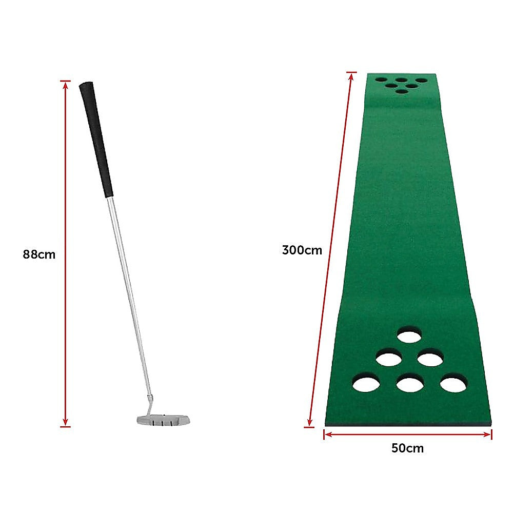 Golf Beer Pong Game Toy Set Green Golf Putting Matt with 2 Putters, 6 Balls V63-835971