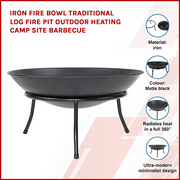 Iron Fire Bowl Traditional Log Fire Pit Outdoor Heating Camp Site Barbecue V63-835991
