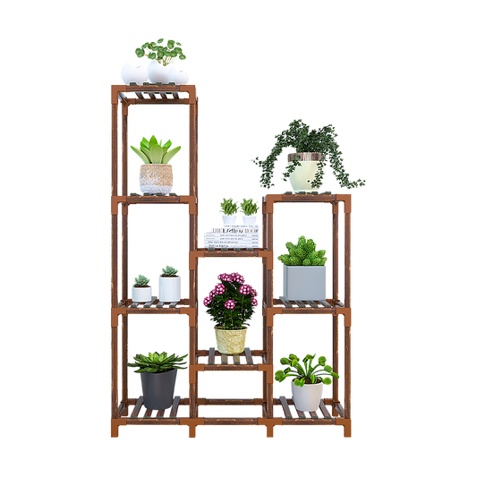 Indoor Outdoor Garden Plant Stand Planter Flower Pot Shelf Wooden Shelving - 9 Shelves V63-836001