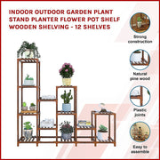 Indoor Outdoor Garden Plant Stand Planter Flower Pot Shelf Wooden Shelving - 12 Shelves V63-836011