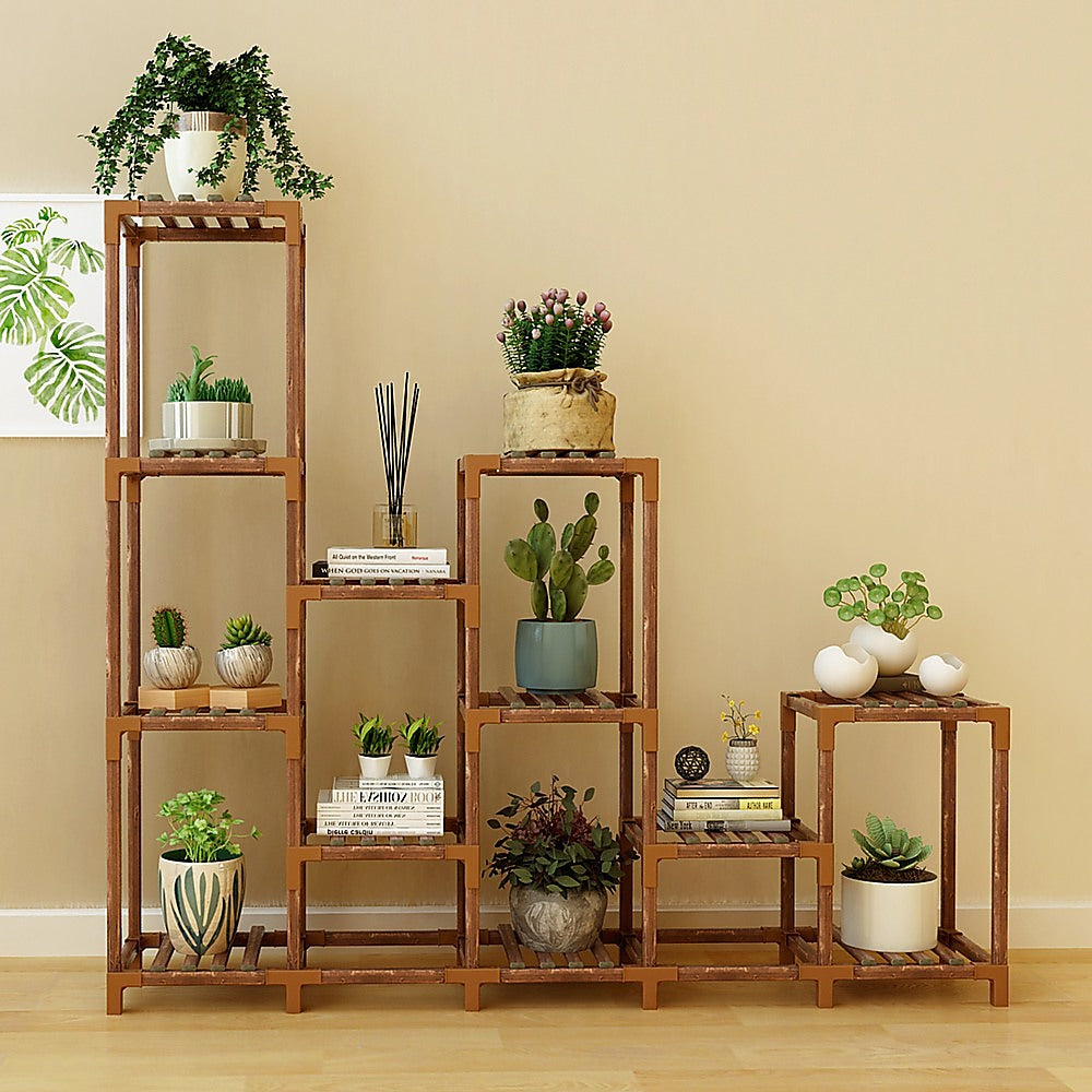 Indoor Outdoor Garden Plant Stand Planter Flower Pot Shelf Wooden Shelving - 12 Shelves V63-836011