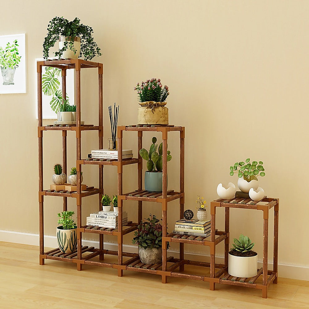 Indoor Outdoor Garden Plant Stand Planter Flower Pot Shelf Wooden Shelving - 12 Shelves V63-836011