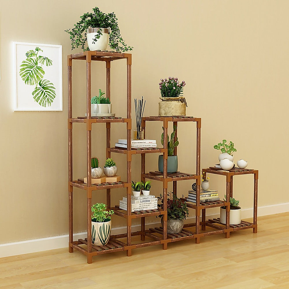 Indoor Outdoor Garden Plant Stand Planter Flower Pot Shelf Wooden Shelving - 12 Shelves V63-836011