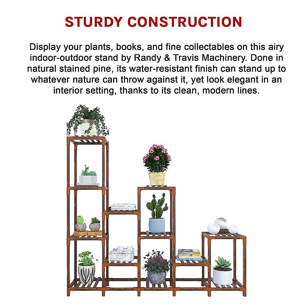 Indoor Outdoor Garden Plant Stand Planter Flower Pot Shelf Wooden Shelving - 12 Shelves V63-836011
