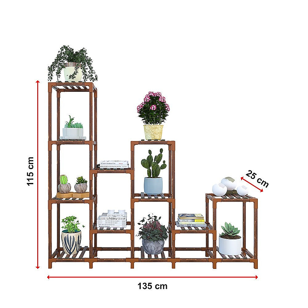 Indoor Outdoor Garden Plant Stand Planter Flower Pot Shelf Wooden Shelving - 12 Shelves V63-836011