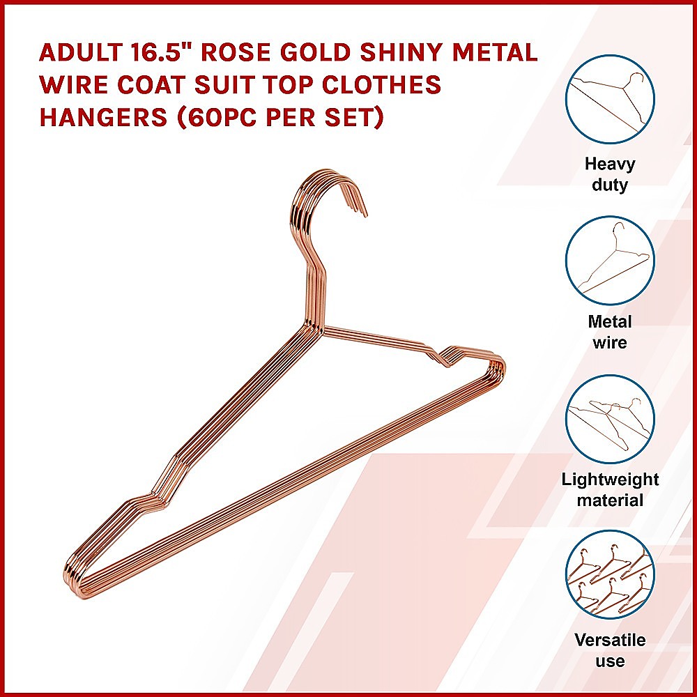 Adult 16.5" Rose Gold Shiny Metal Wire Coat Suit Top Clothes Hangers (60pc per set) V63-836121