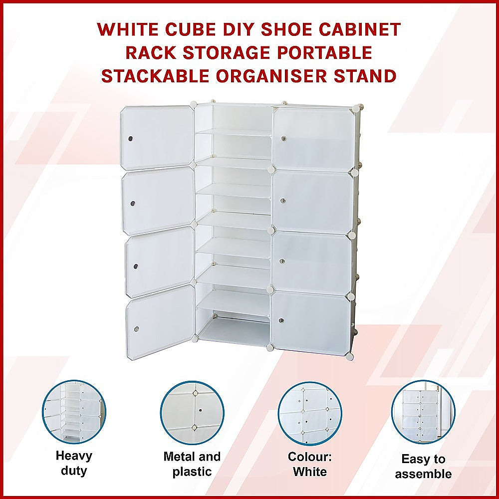 White Cube DIY Shoe Cabinet Rack Storage Portable Stackable Organiser Stand V63-836161