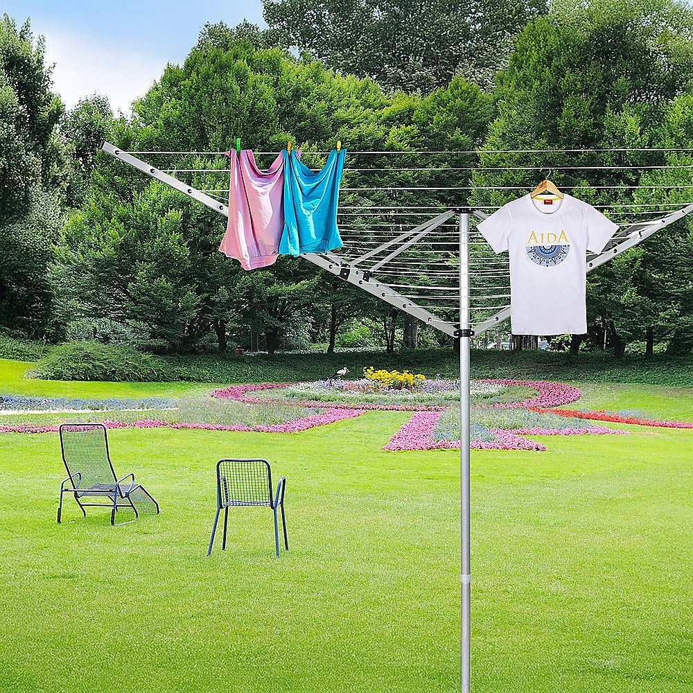 4 Arm Rotary Airer Outdoor Washing Line Clothes Dryer 50m Length V63-836191