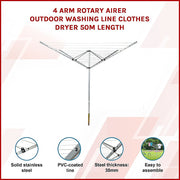 4 Arm Rotary Airer Outdoor Washing Line Clothes Dryer 50m Length V63-836191