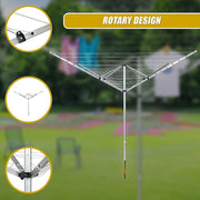 4 Arm Rotary Airer Outdoor Washing Line Clothes Dryer 50m Length V63-836191