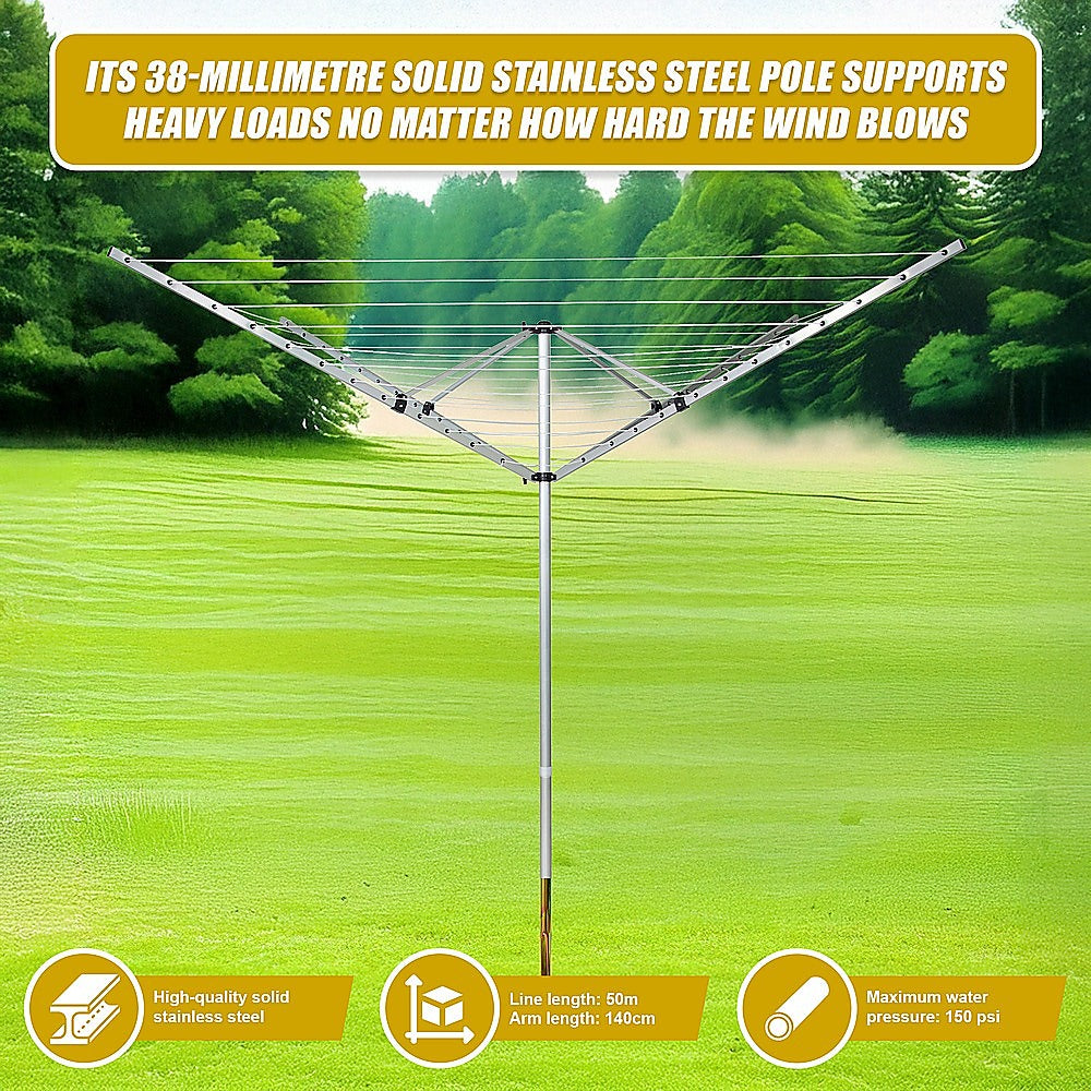 4 Arm Rotary Airer Outdoor Washing Line Clothes Dryer 50m Length V63-836191