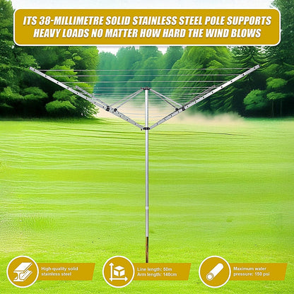 4 Arm Rotary Airer Outdoor Washing Line Clothes Dryer 50m Length V63-836191