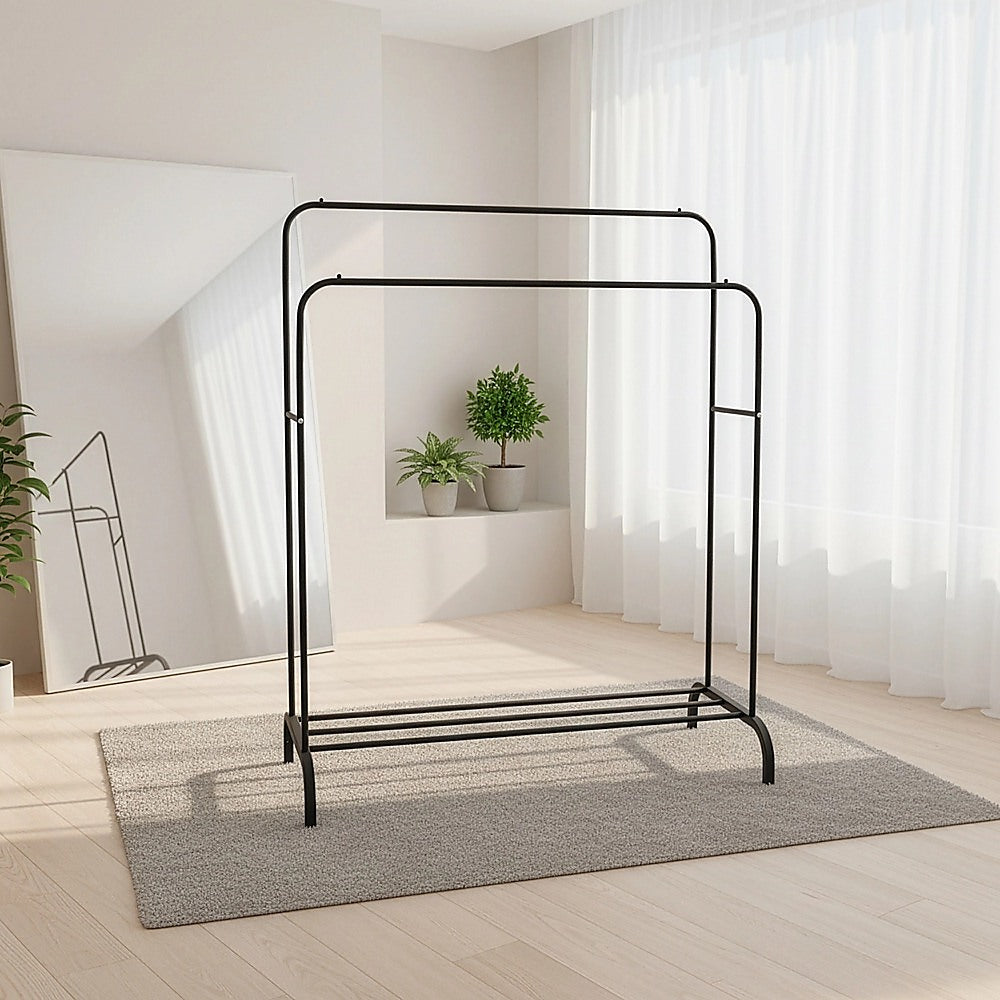 Heavy Metal Double Clothes Rail Hanging Rack Garment Display Stand Storage Shelf V63-836211