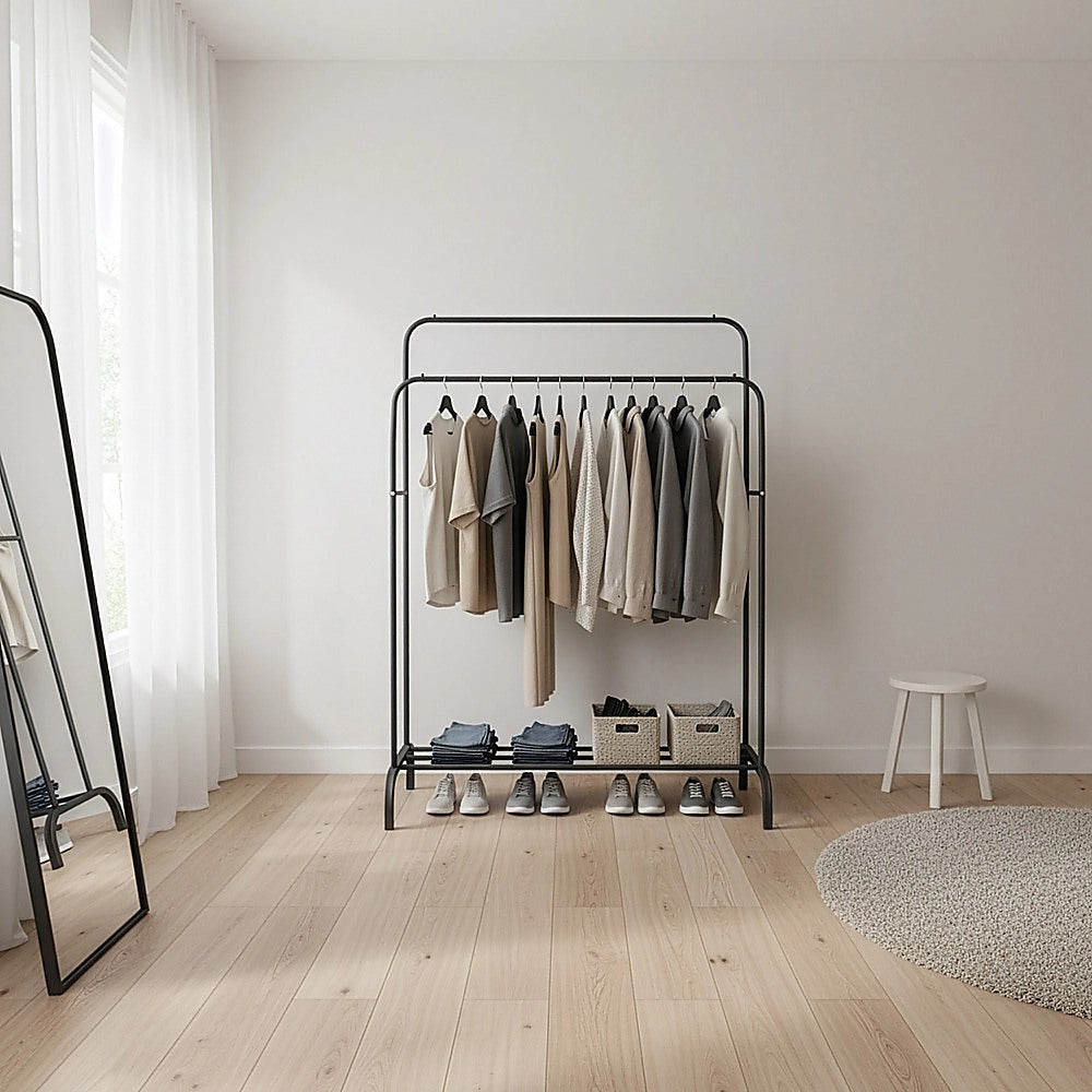 Heavy Metal Double Clothes Rail Hanging Rack Garment Display Stand Storage Shelf V63-836211
