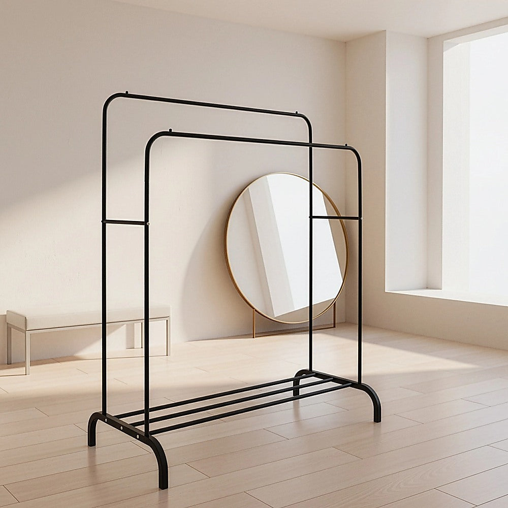 Heavy Metal Double Clothes Rail Hanging Rack Garment Display Stand Storage Shelf V63-836211