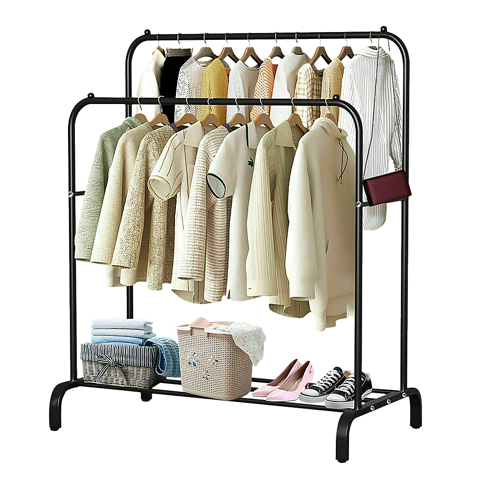 Heavy Metal Double Clothes Rail Hanging Rack Garment Display Stand Storage Shelf V63-836211