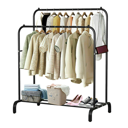 Heavy Metal Double Clothes Rail Hanging Rack Garment Display Stand Storage Shelf V63-836211