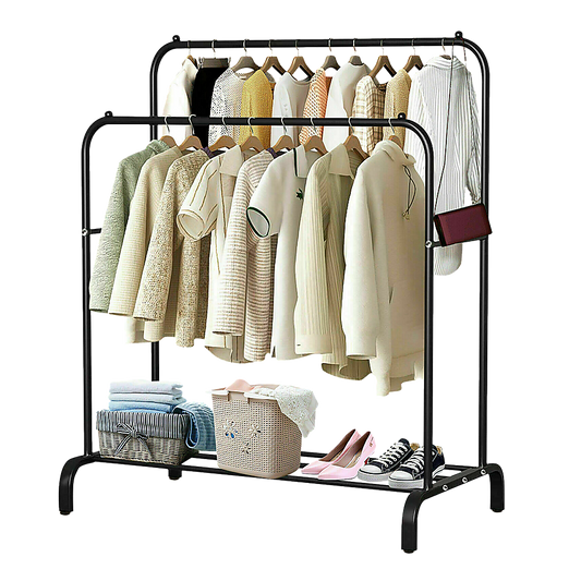 Heavy Metal Double Clothes Rail Hanging Rack Garment Display Stand Storage Shelf V63-836211