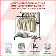Heavy Metal Double Clothes Rail Hanging Rack Garment Display Stand Storage Shelf V63-836211
