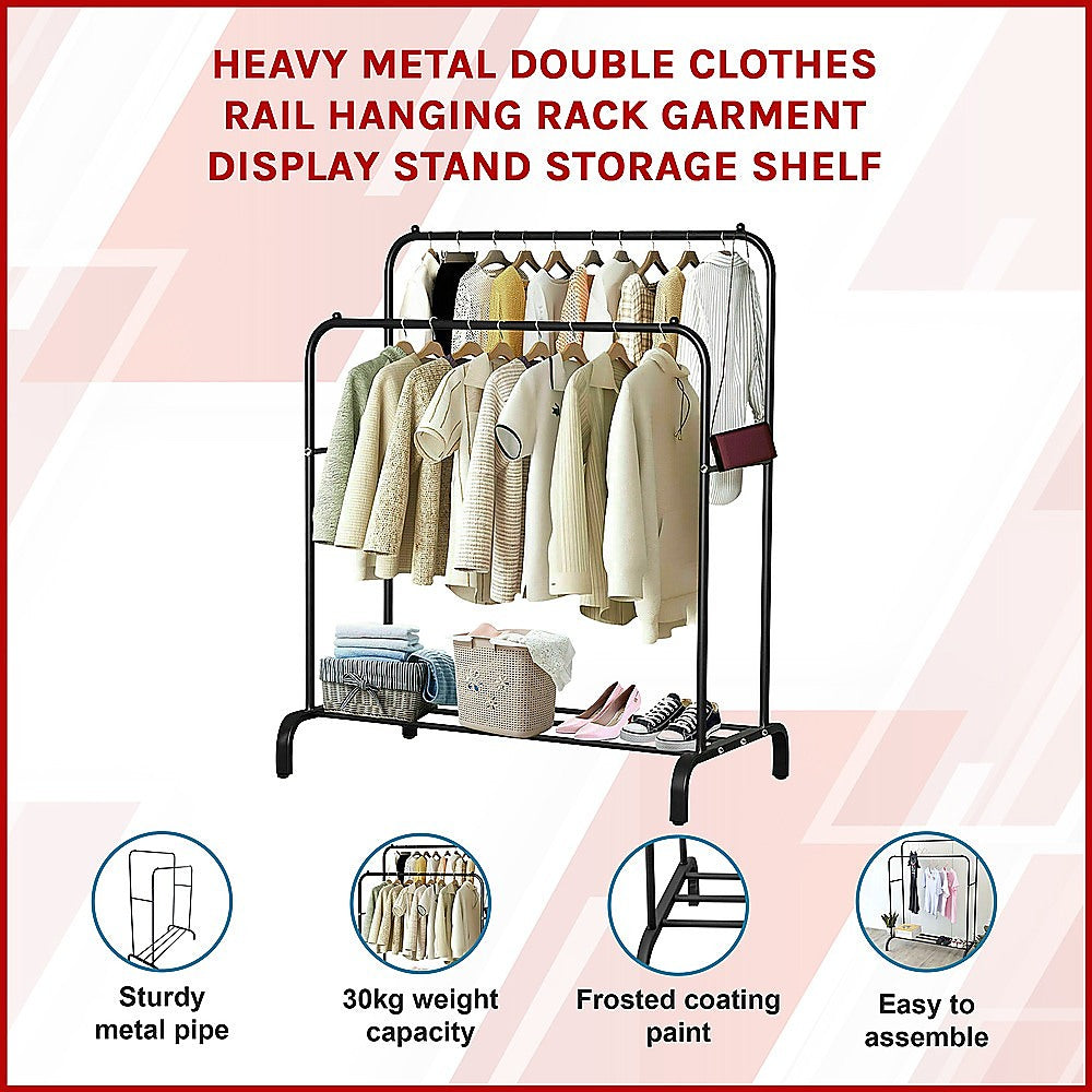 Heavy Metal Double Clothes Rail Hanging Rack Garment Display Stand Storage Shelf V63-836211