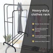 Heavy Metal Double Clothes Rail Hanging Rack Garment Display Stand Storage Shelf V63-836211