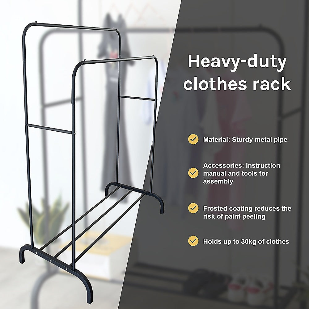 Heavy Metal Double Clothes Rail Hanging Rack Garment Display Stand Storage Shelf V63-836211