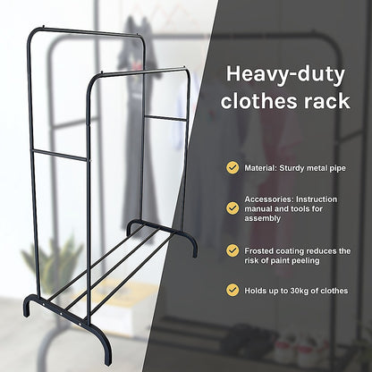 Heavy Metal Double Clothes Rail Hanging Rack Garment Display Stand Storage Shelf V63-836211