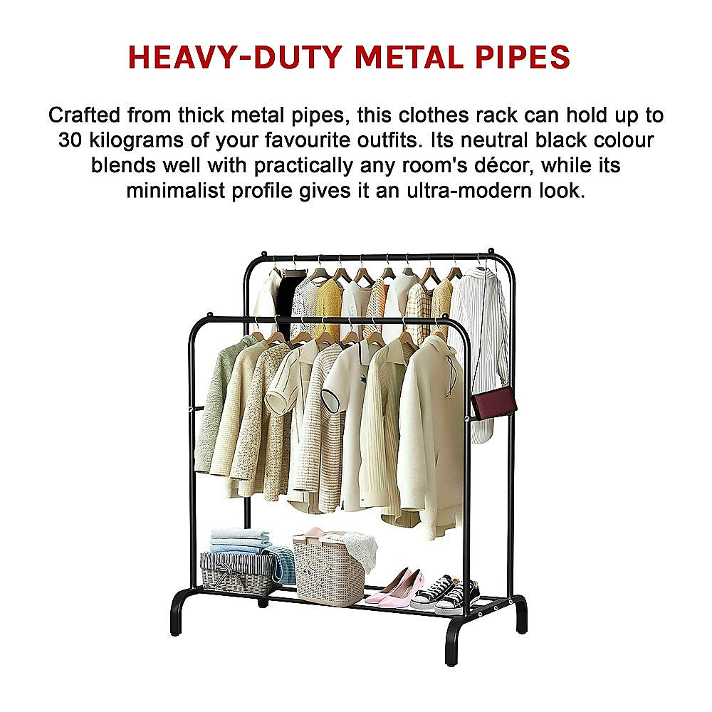 Heavy Metal Double Clothes Rail Hanging Rack Garment Display Stand Storage Shelf V63-836211