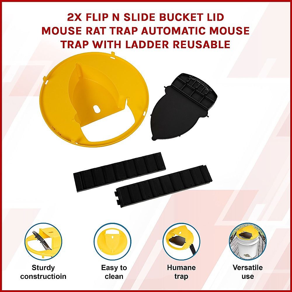 2x Flip N Slide Bucket Lid Mouse Rat Trap Automatic Mice Trap With Ladder Reusable
